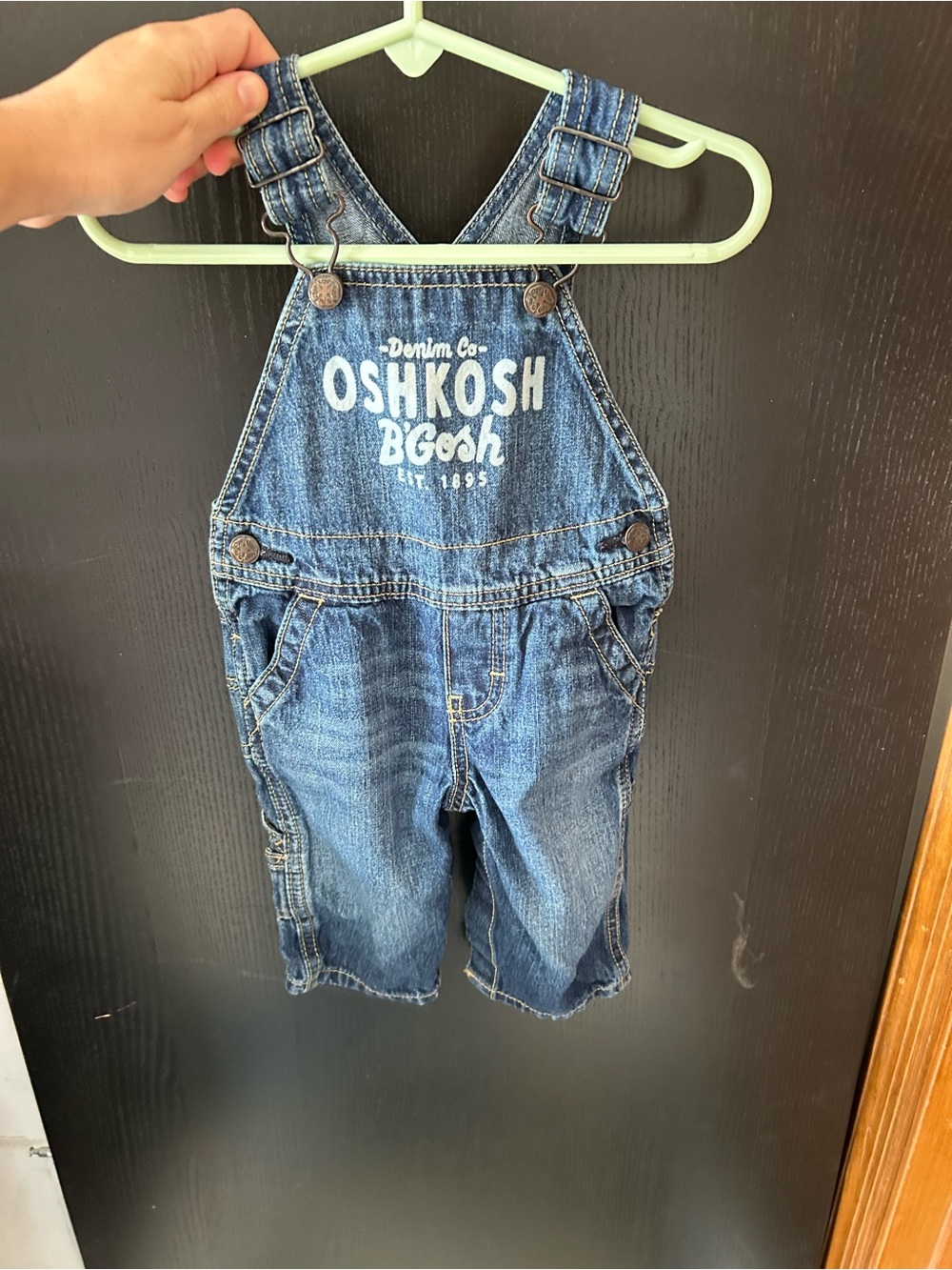 OshKosh B'gosh Blue Denim Kids Overalls with Front Logo, 6 month